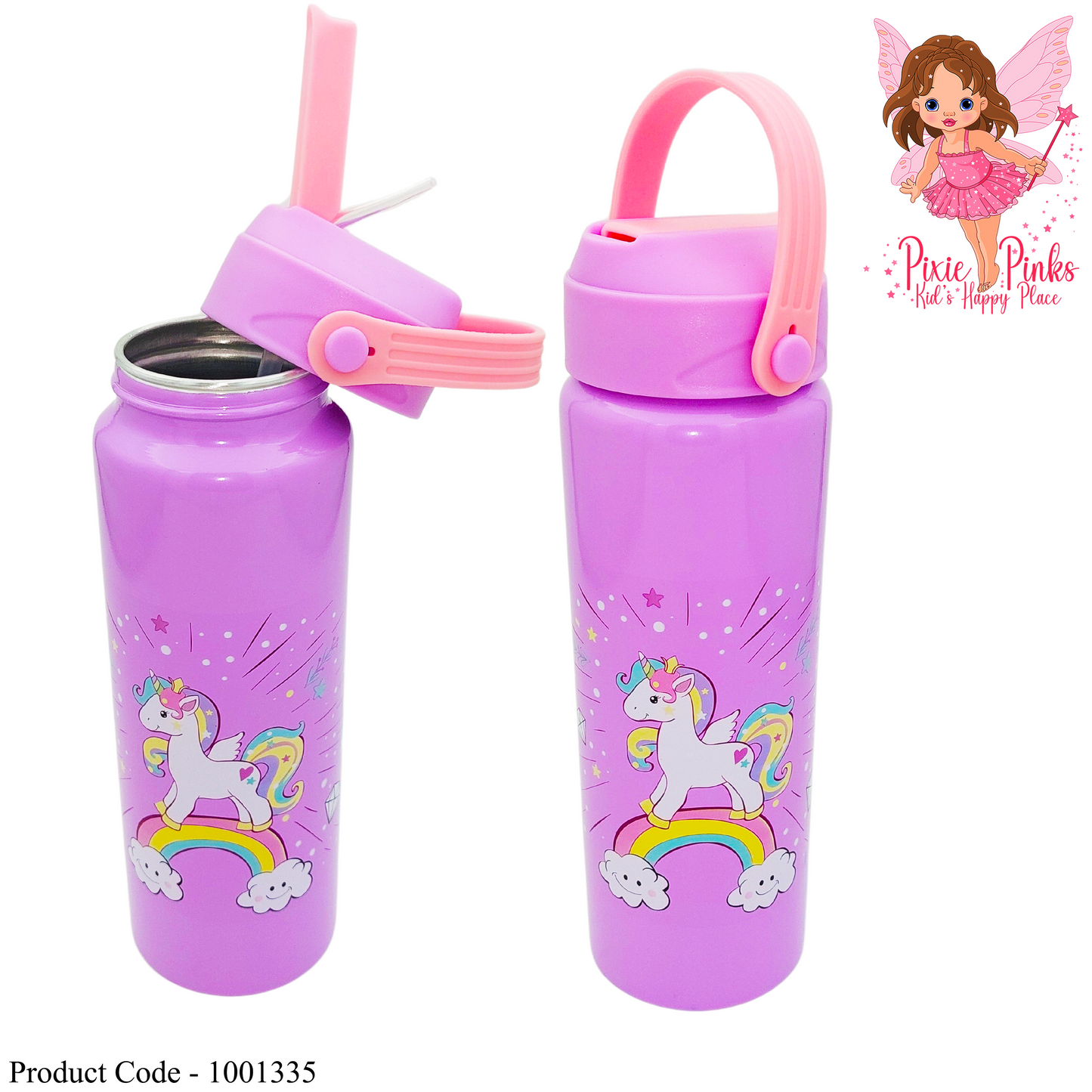 Unicorn Flip-Top Metal Water Bottle – 500ml (Purple)