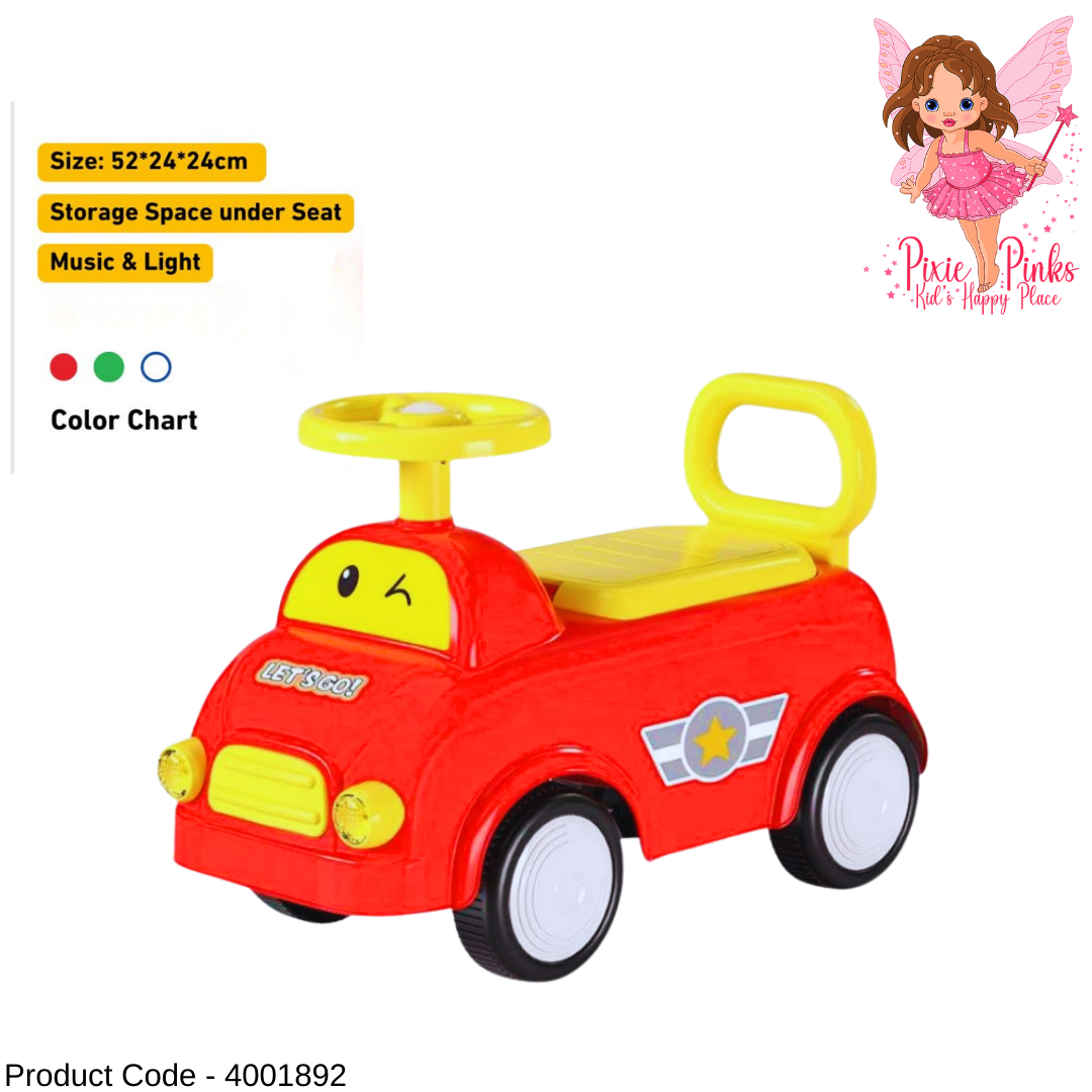 Kids Ride-On Car with Music & Lights, Storage Seat and Steering Wheel