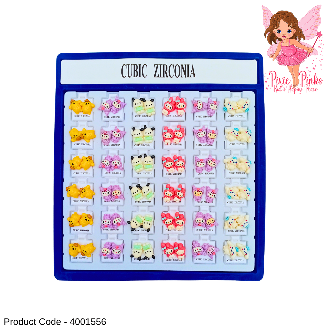 PixiePinks Cute Cartoon Character Earrings Set for Kids – Fun & Colorful Animal & Fairy-Theme Studs