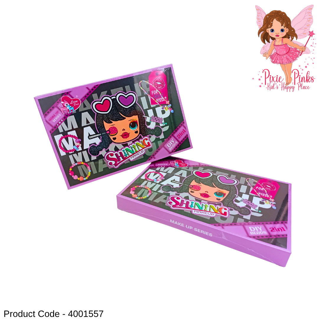 PixiePinks 2-in-1 Kids Makeup & DIY Beads Set – Shining Makeup Series Beauty & Jewelry Kit for Girls