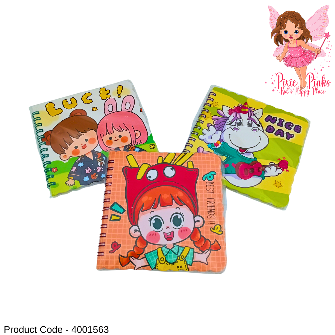 PixiePinks Cute Cartoon Notebook for Kids – Colorful Spiral Diary with Fun Covers