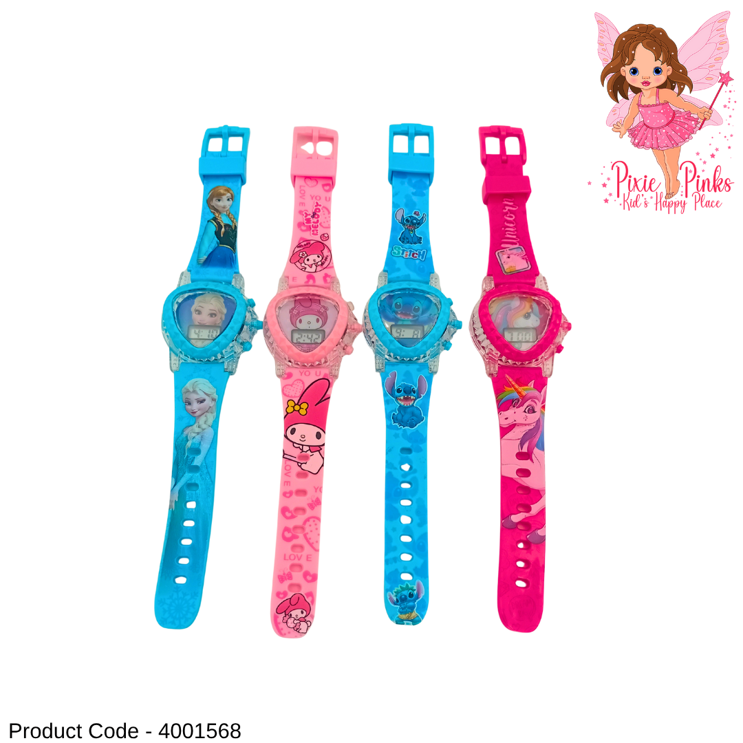 PixiePinks Girls Cartoon Watch with Lights & Music – Cute Digital Wrist Watch for Kids