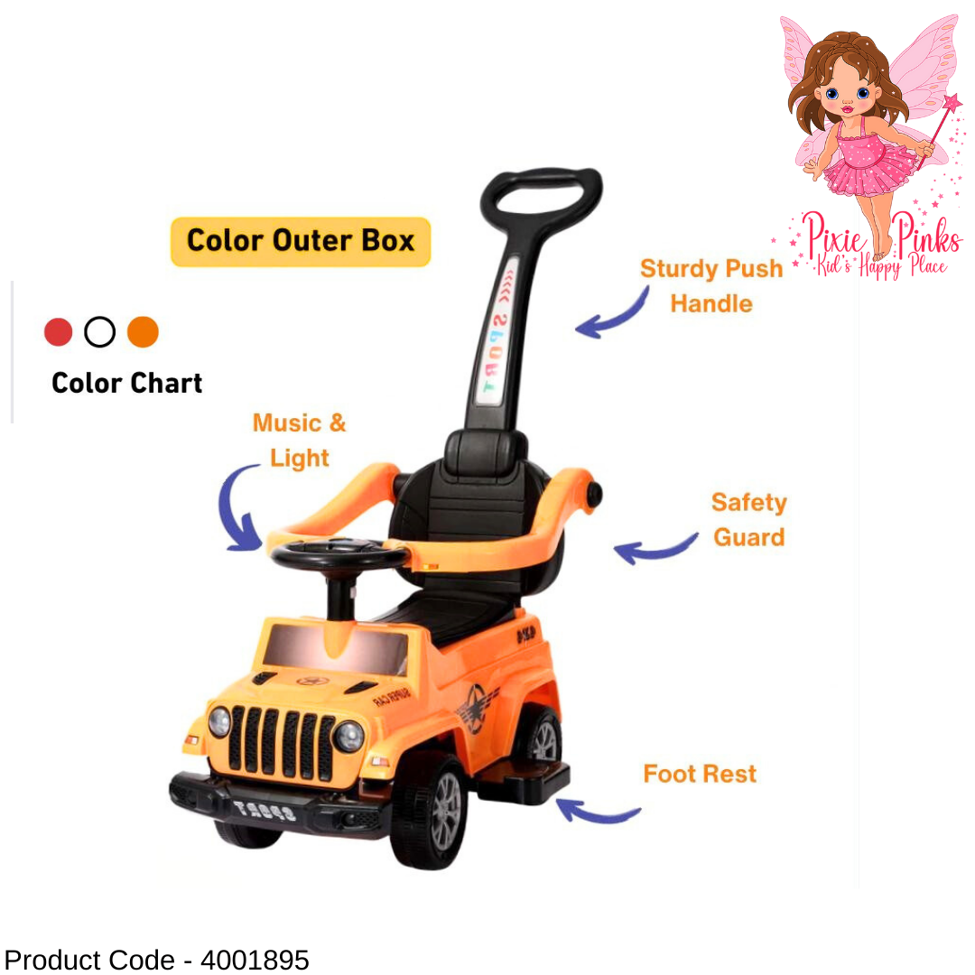 Kids Push Ride-On Tricycle with Parent Handle, Music & Lights and Safety Guard