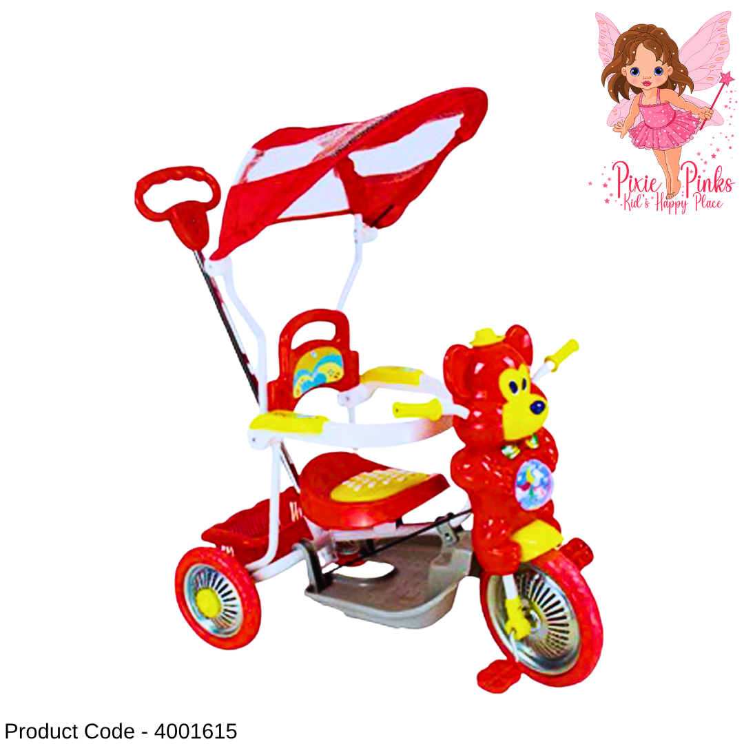 🐻 Kids Tricycle with Canopy & Push Handle – Cute Bear Ride-On Cart for Toddlers ✨🚲