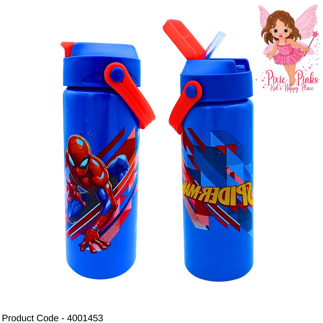 🕷️ Spider-Man Metal Water Bottle for Kids | 500ml BPA 5 Safe | 200mm Height | Leak-Proof Sipper with Straw