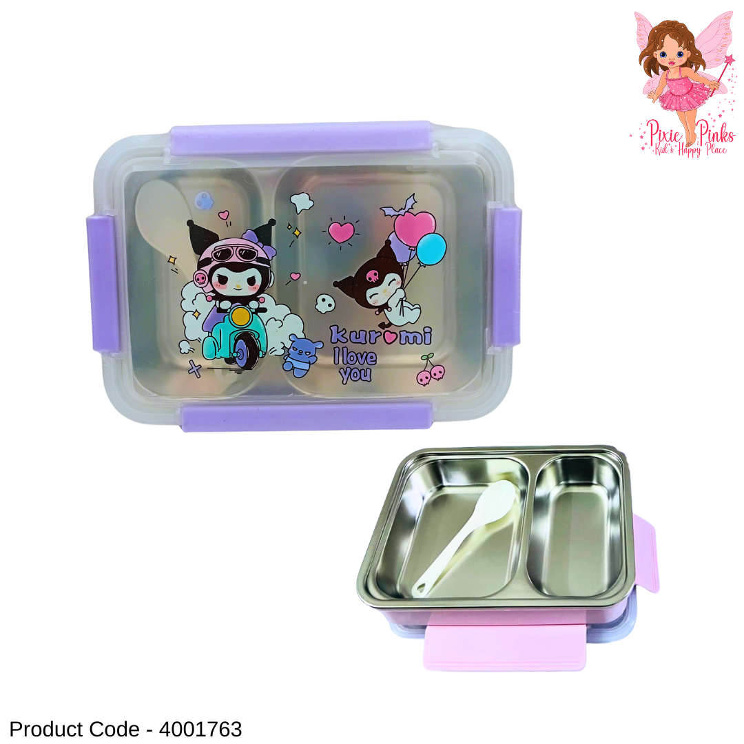 Kuromi Stainless Steel Lunch Box for Kids | Leak-Proof BPA-Free Bento Box with 2 Compartments + Spoon