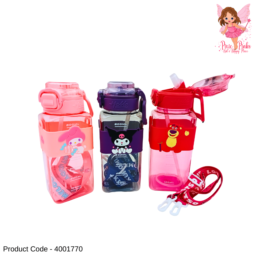 Pretty Girly 1L Water Bottle with Straw & Carry Strap | BPA-Safe Kids Hydration Bottle with Handle