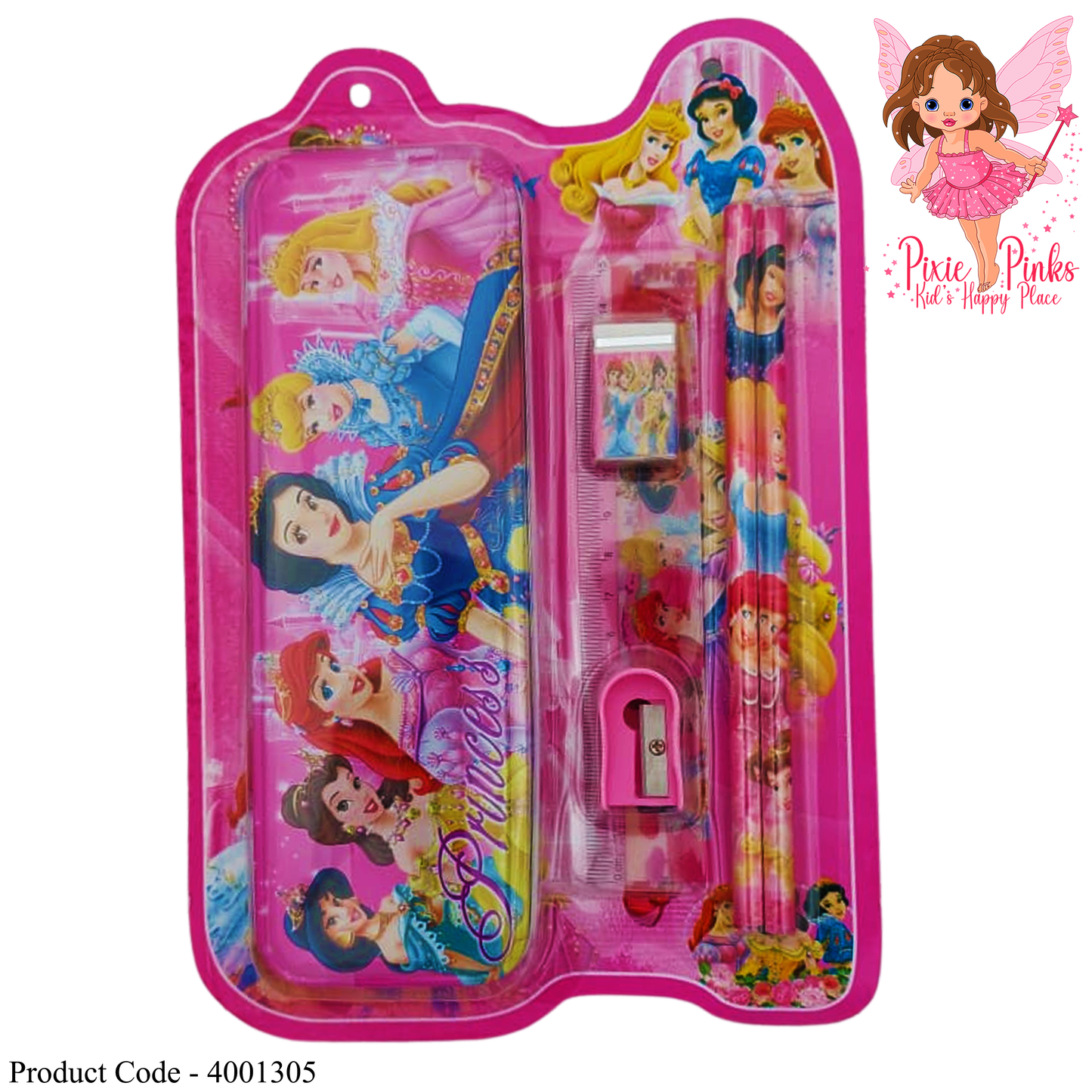 Princess Stationery Set for Girls – 6-Piece Pink School Supplies Kit | Pencil, Ruler, Eraser, Sharpener & Box