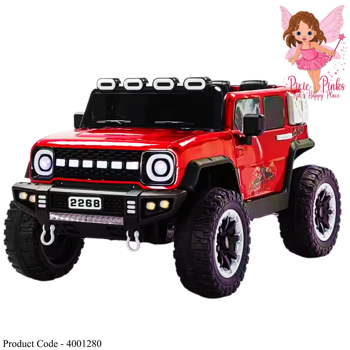 Mountain Ranger 2268 – 12V Kids’ Electric Ride-On Jeep with Remote Control, LED Lights, Music, and Bluetooth – Red