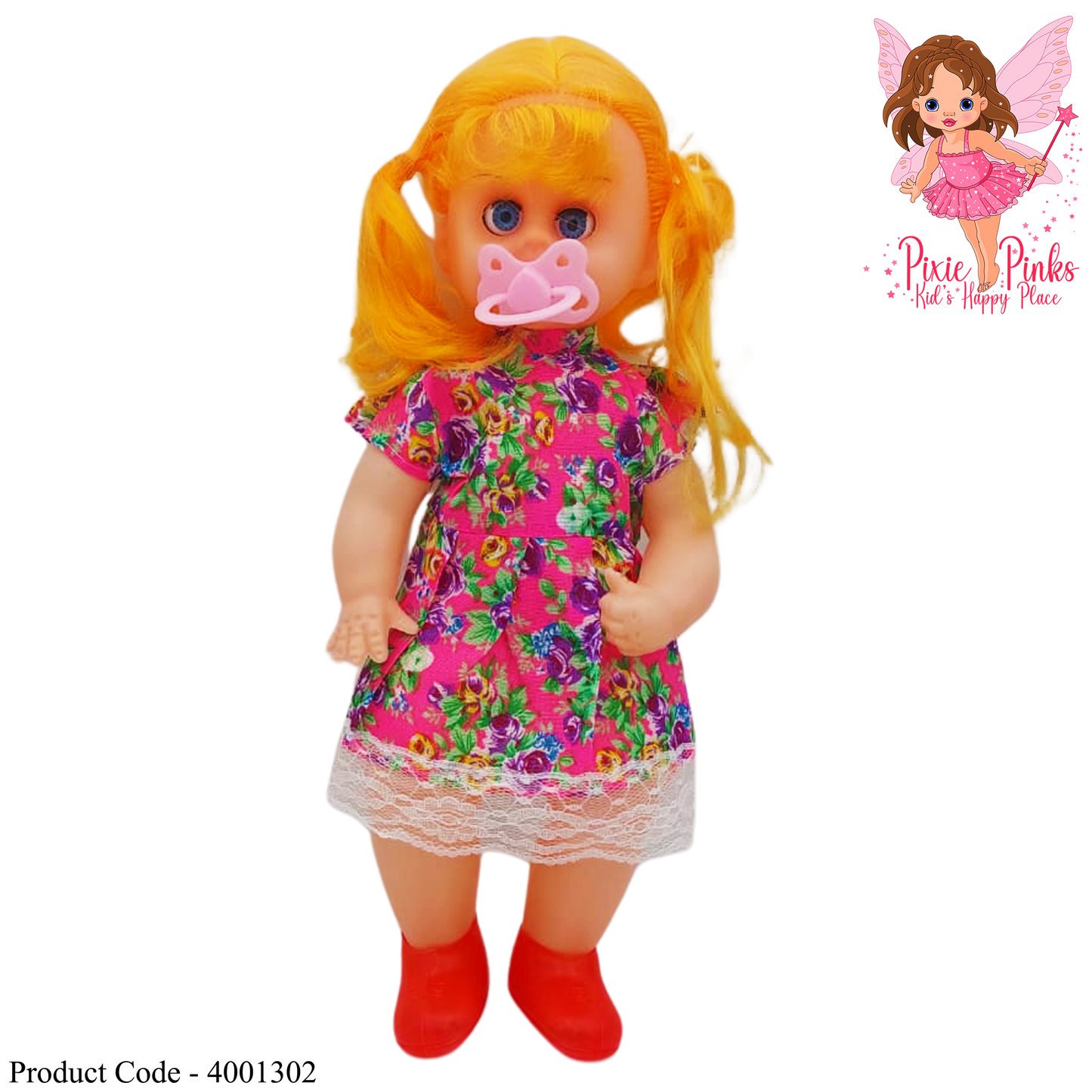 Baby Doll with Floral Dress & Pacifier – Soft Body Doll for Kids | Pretend Play Toy (3+ Years)