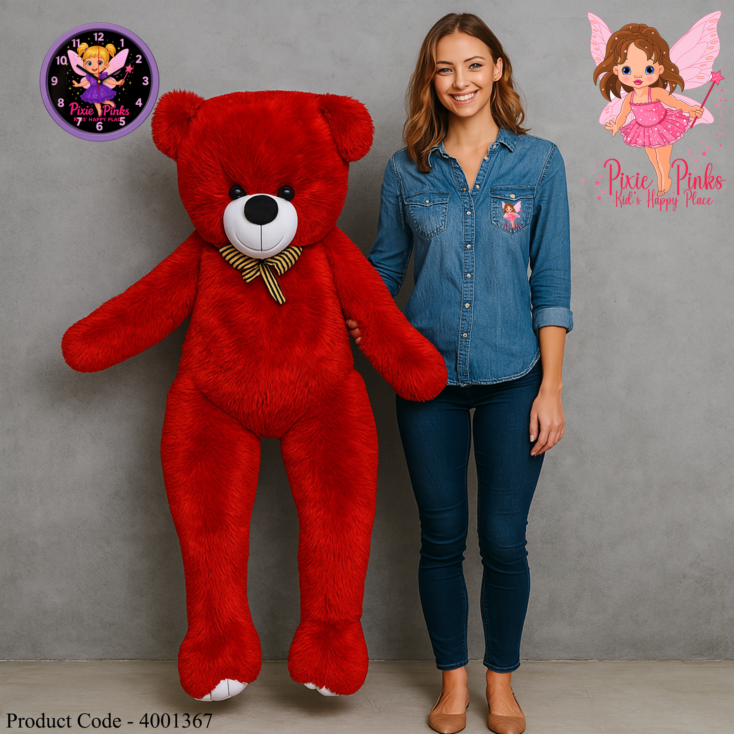 Pixie Pinks® Giant Red Teddy – 5 Feet Hug Buddy