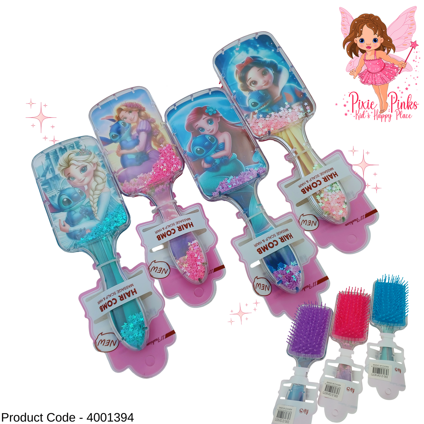 Disney Princess Kids Hair Brush β 1pc Detangling Comb with Stitch Design & Glitter Handle