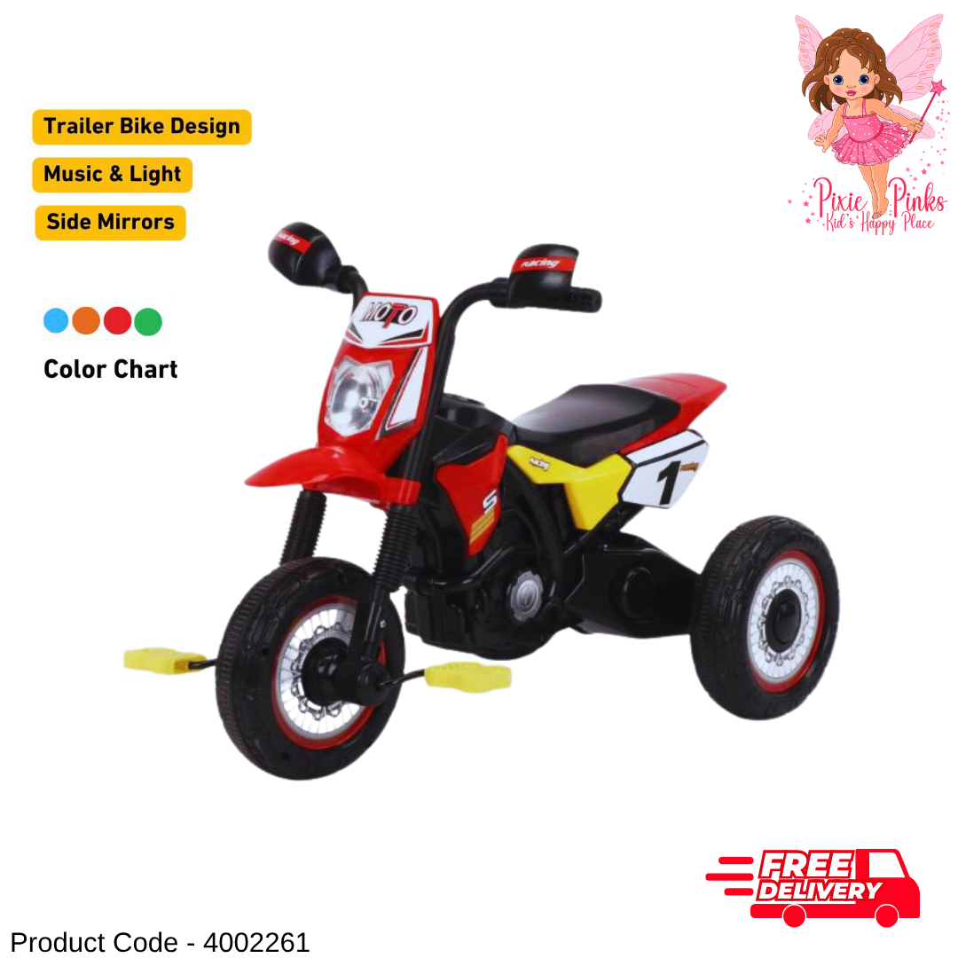 Kids Bike Tricycle – Trailer Bike Design with Music, Light & Side Mirrors