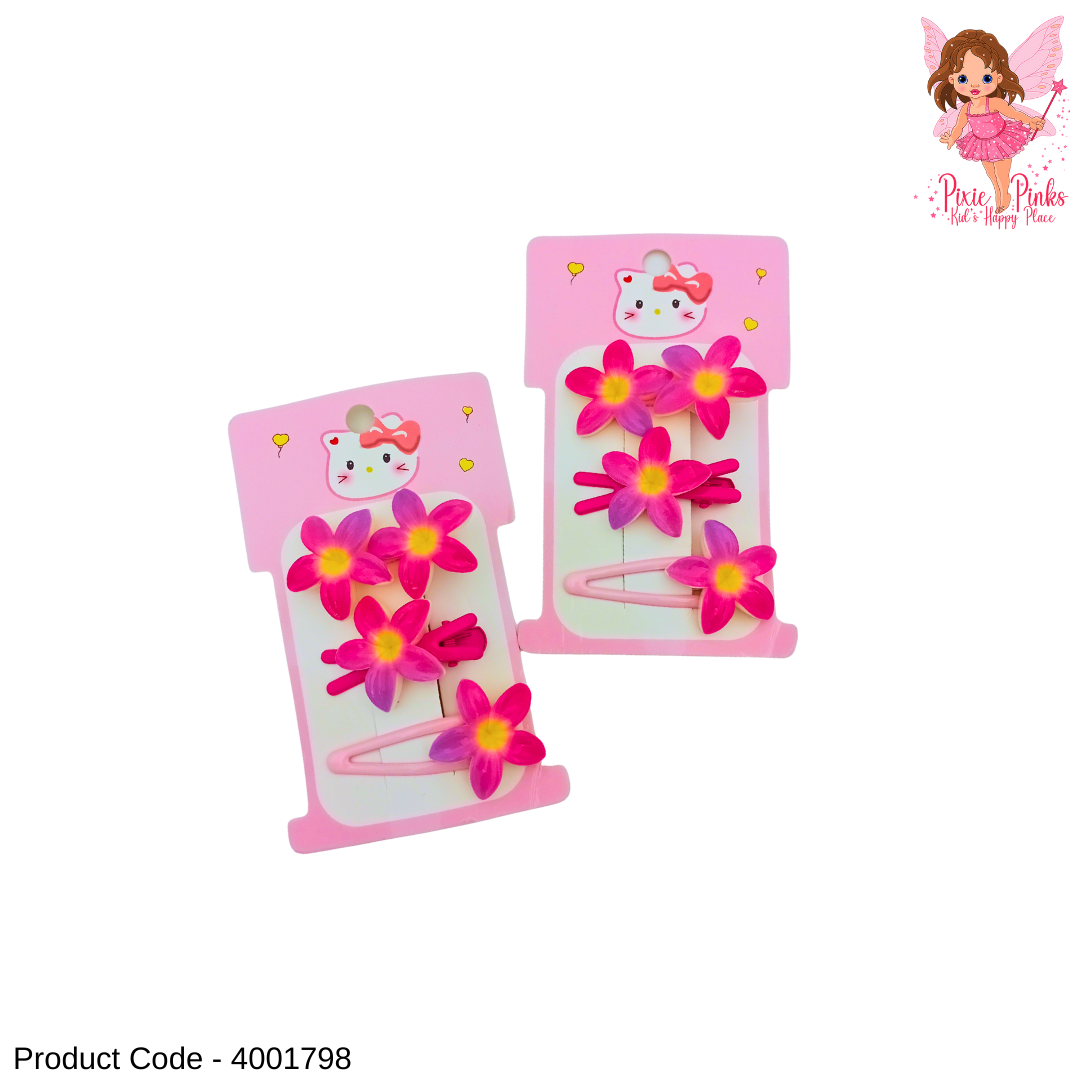 Pinky Blossom Hair Clip Set – Cute 3-Piece Flower Hair Accessories for Girls