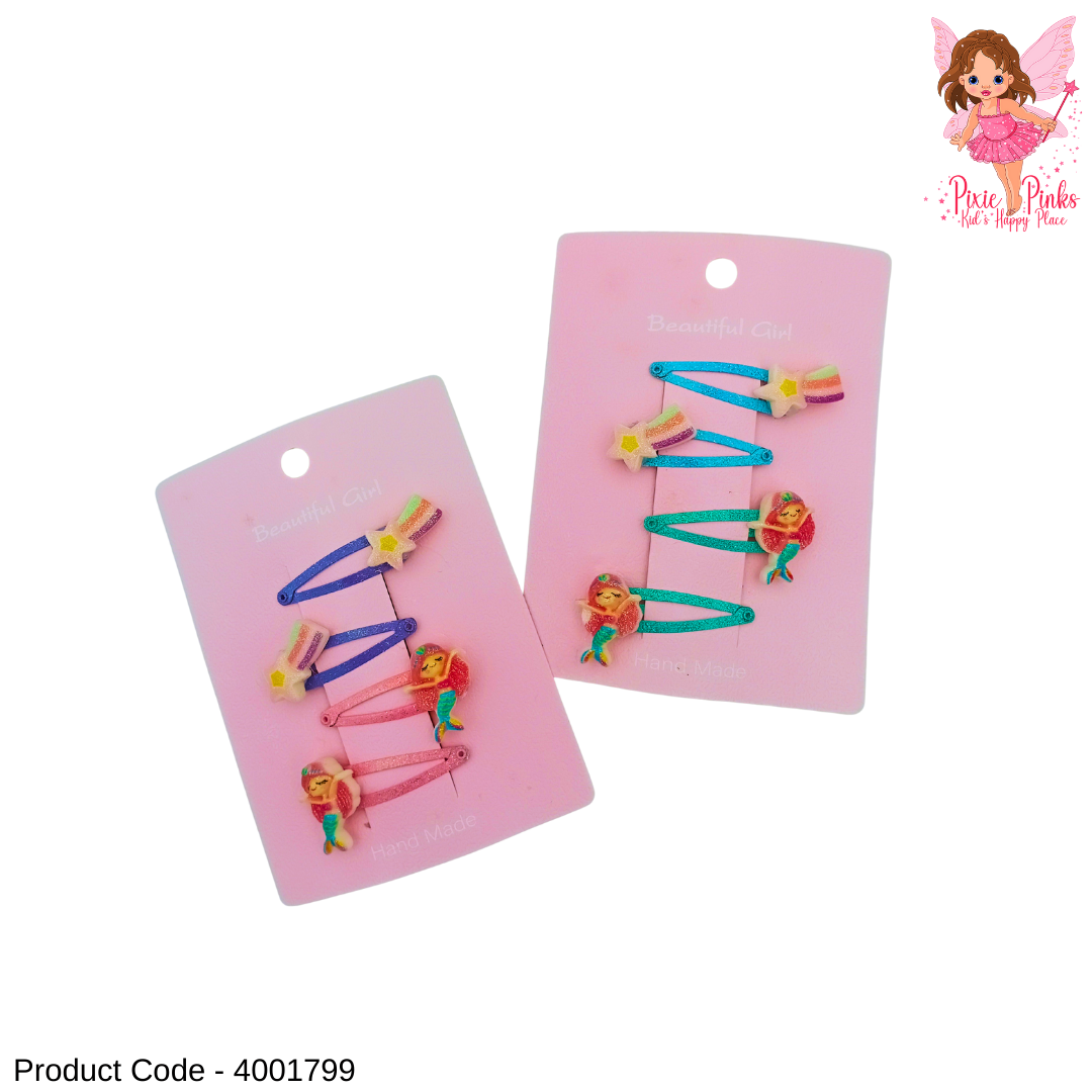 4pcs Mermaid & Rainbow Hair Clips Set for Girls | Colorful & Cute Hair Accessories