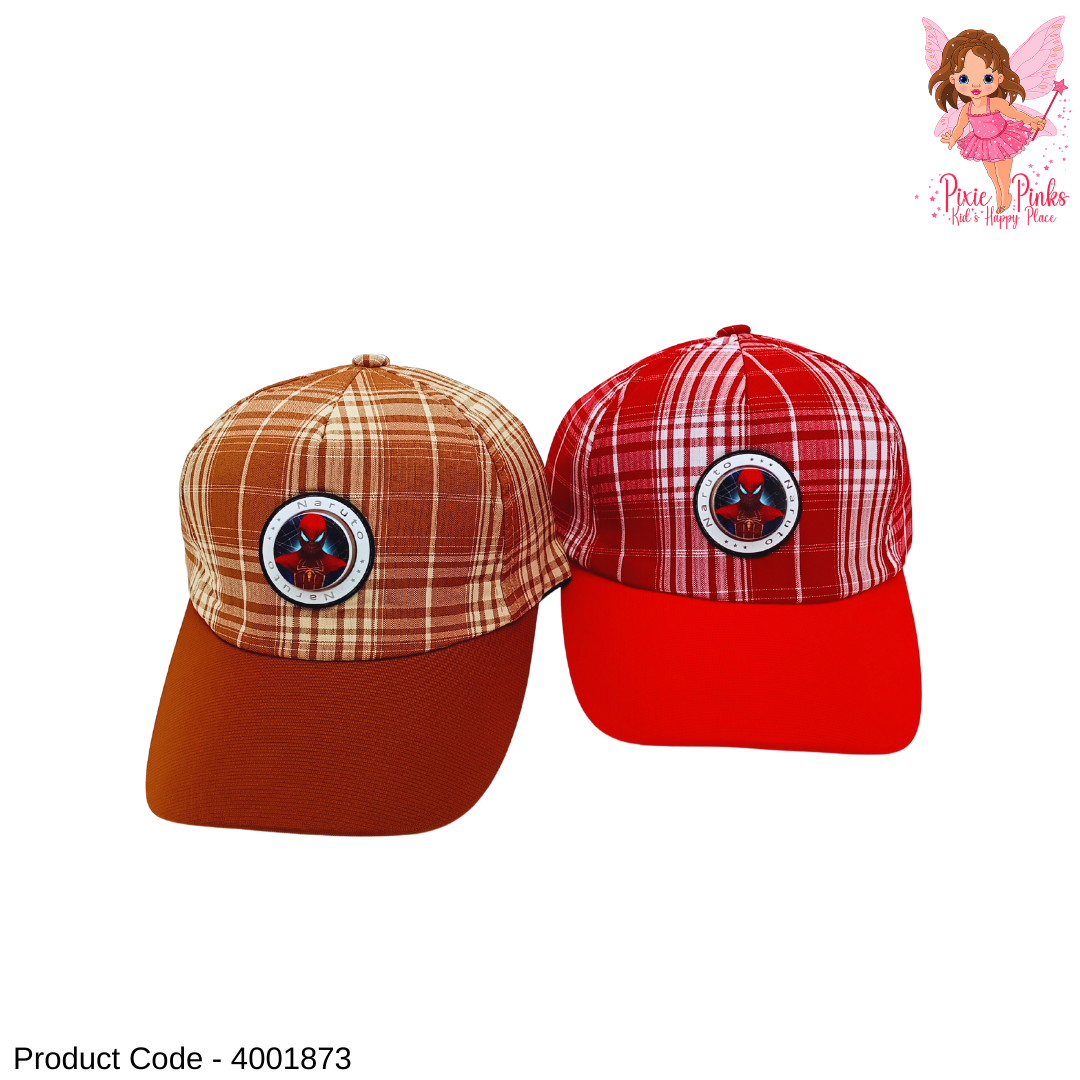 Kids Spiderman Checkered Cap | Lightning Patch Adjustable Cap for Boys