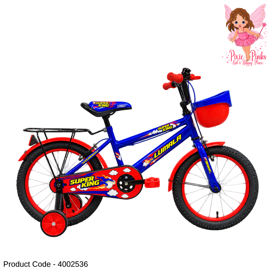 Lumala Super King 20-Inch Kids Bicycle – Blue & Red Steel Frame Bike with Training Wheels & Basket