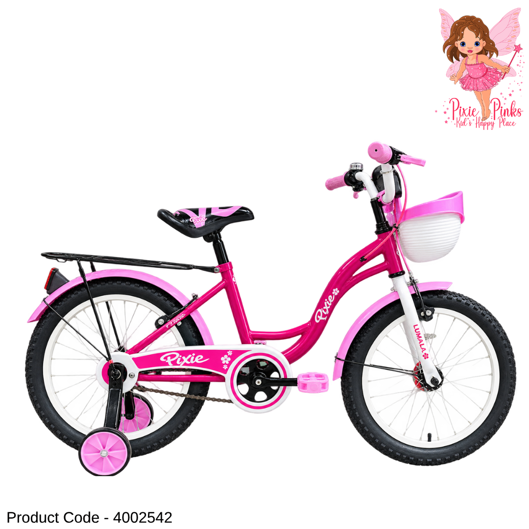 Lumala Pixie 20-Inch Girls Bicycle – Purple & Pink Kids Bike with Training Wheels, Basket & Full Chain Cover