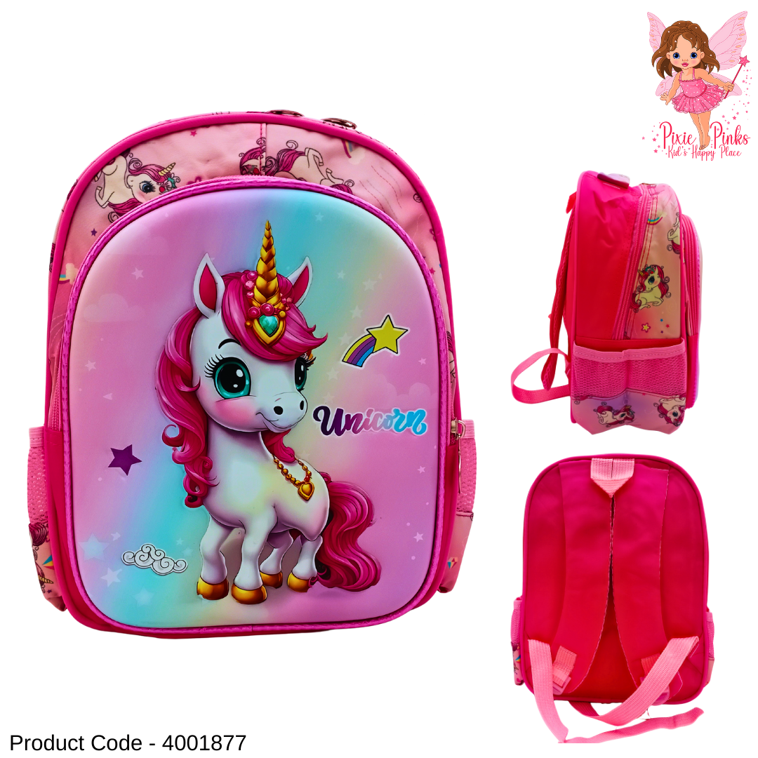Girls Unicorn 3D School Backpack for Nursery Kids | Cute Embossed Design, 2 Compartments (31cm)