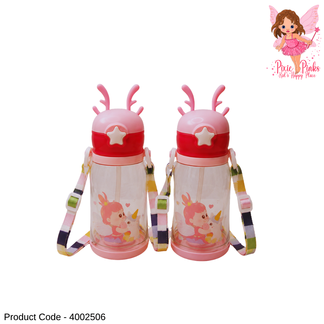 Kids Pink Girl Water Bottle with Straw & Carry Strap – BPA-Free Leak-Proof Water Bottle for Grade 2 & Younger Kids