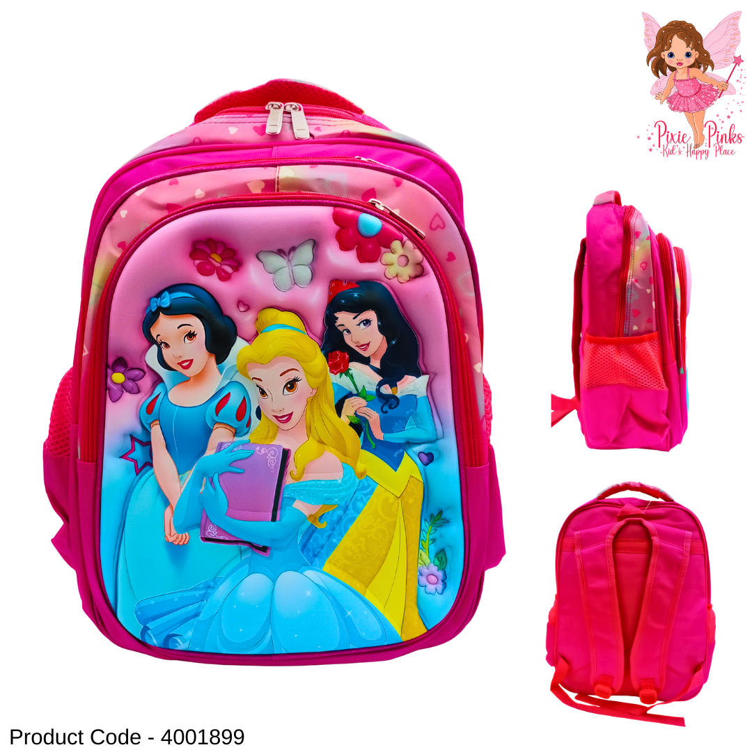 Princess 3D Kids School Bag for Grade 2–5 | Large Pink Cartoon Backpack with 3 Compartments (43cm)