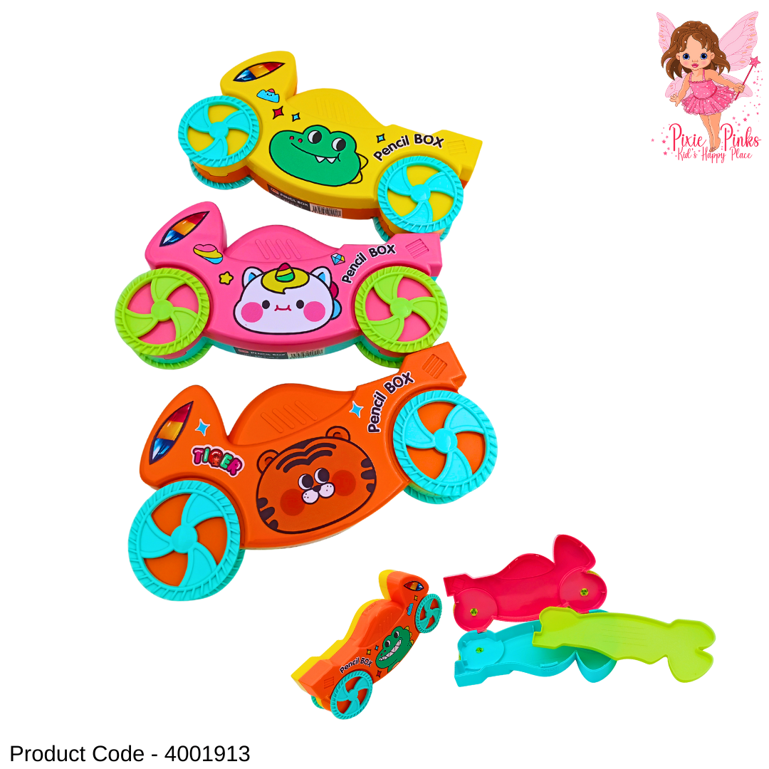 Car Shaped Animal Pencil Box for Kids | Cute Cartoon Vehicle Pencil Case
