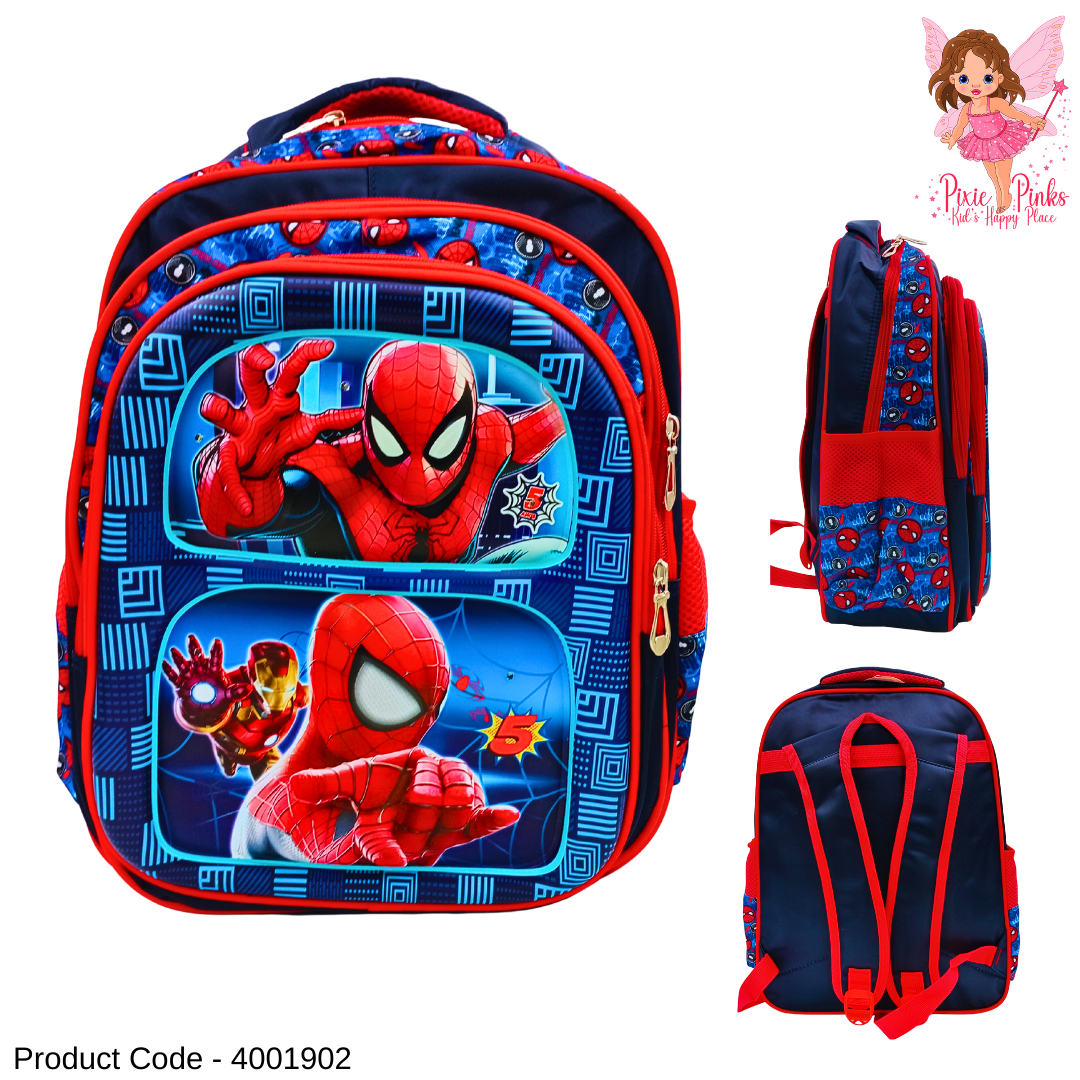 Spider Hero Themed 3D Kids School Bag for Grade 2–5 | Large School Backpack with 3 Compartments (43cm)