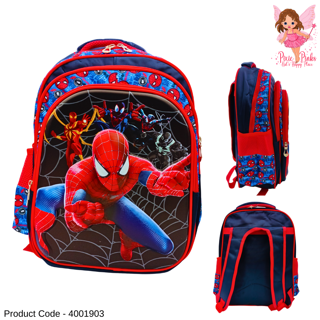Spider Man Themed 3D Kids School Bag for Grade 2–5 | Large Backpack with 3 Compartments (43cm)