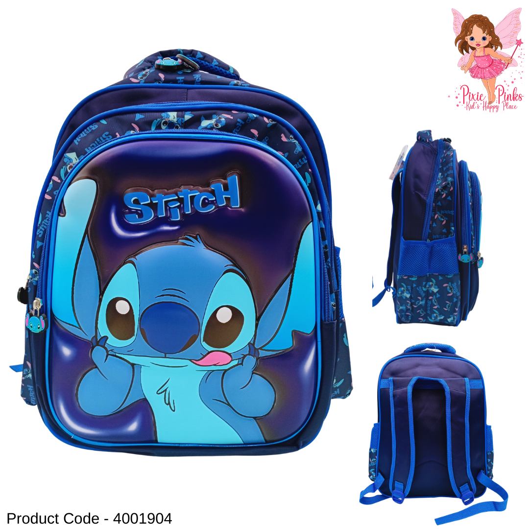 Stitch Themed 3D Kids School Bag for Grade 2–5 | Large Backpack with 3 Compartments (43cm)