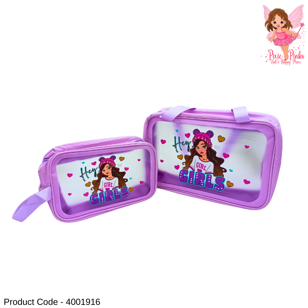 Girly Purple 2-Piece Wash Bag Set | Cute Travel & Toiletry Pouches for Girls