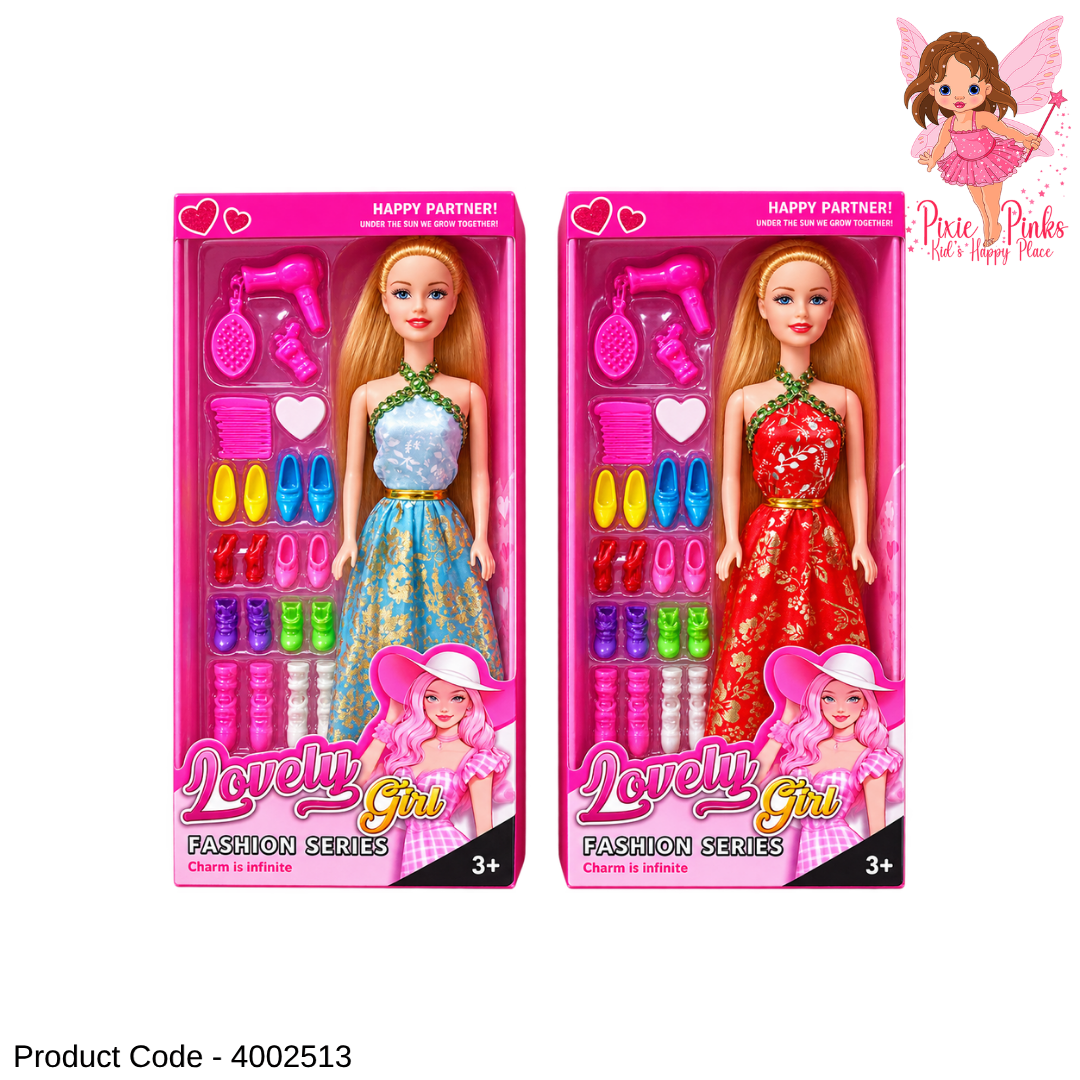 1PC Lovely Girl Fashion Doll with Shoes & Hair Accessories โ Dress-Up Doll Play Set for Girls Age 3+