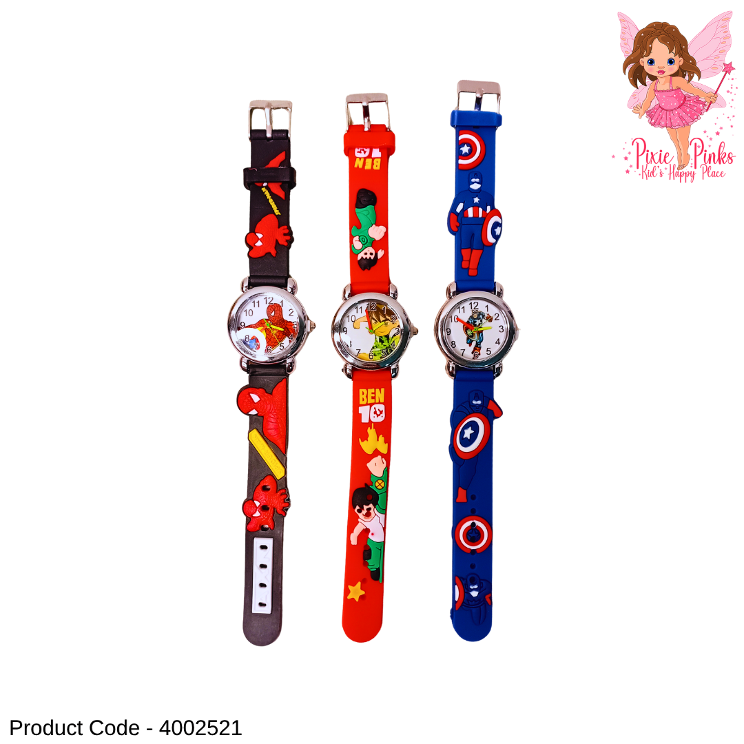 1Pc Boys Power Hero Watch – Colourful Cartoon Analog Wrist Watch for Kids