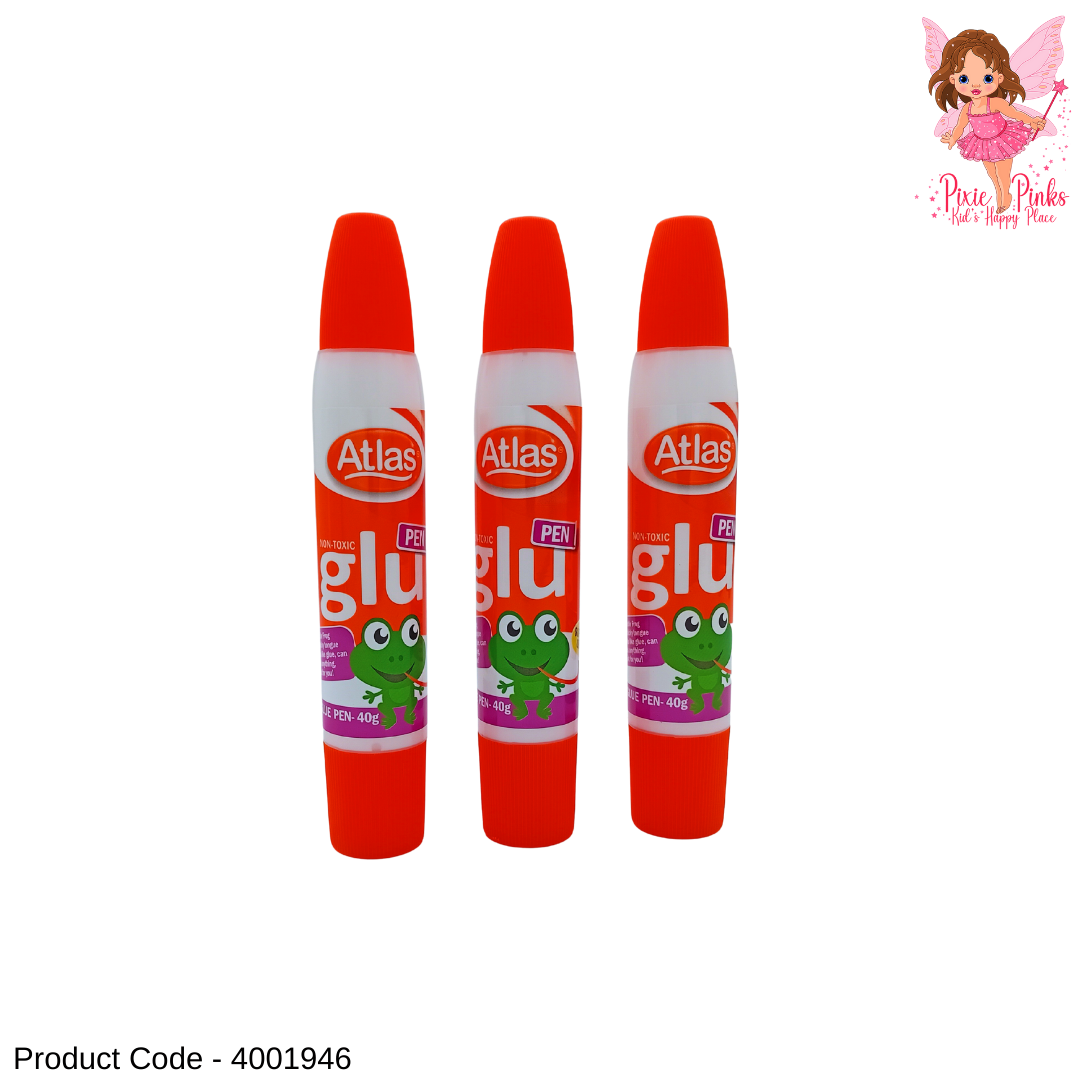 Atlas Non-Toxic Binder Glue Pen 40g | Dual Tip Super Sticky Quick-Dry Craft Glue