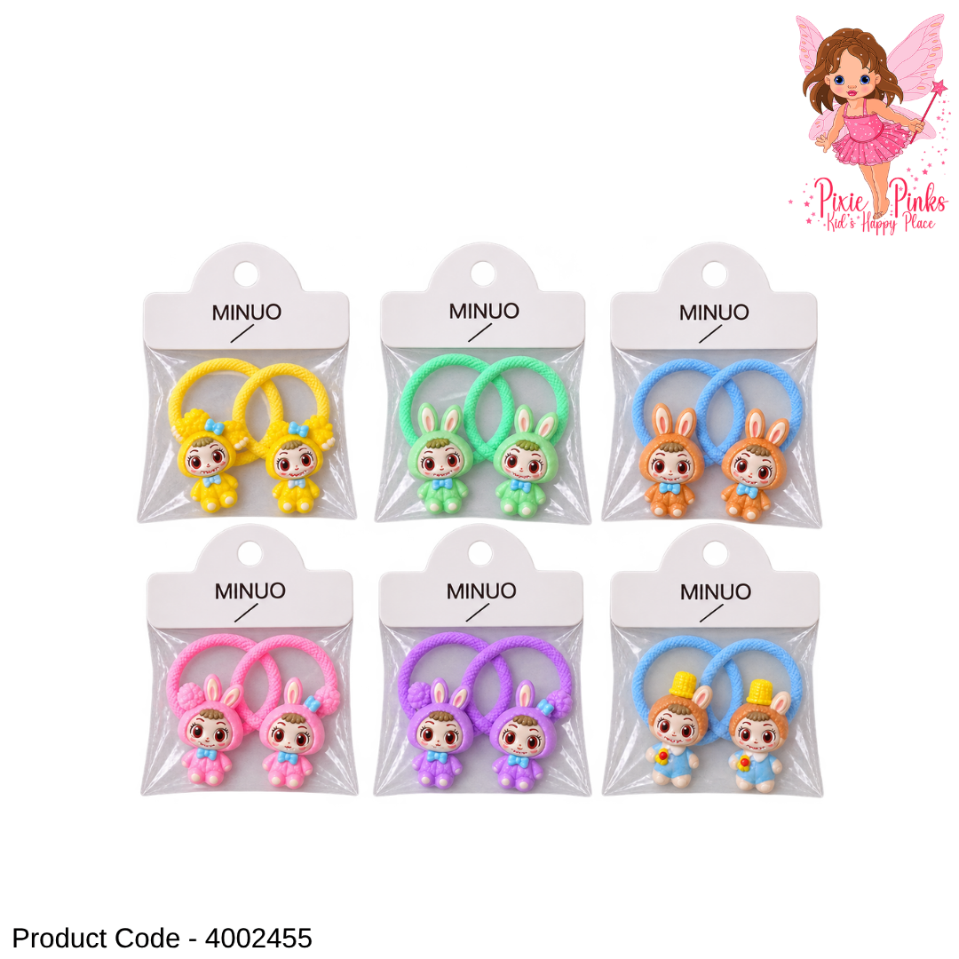 2Pcs Labubu Mini Hair Bands for Girls β Cute Colourful Character Ponytail Hair Ties