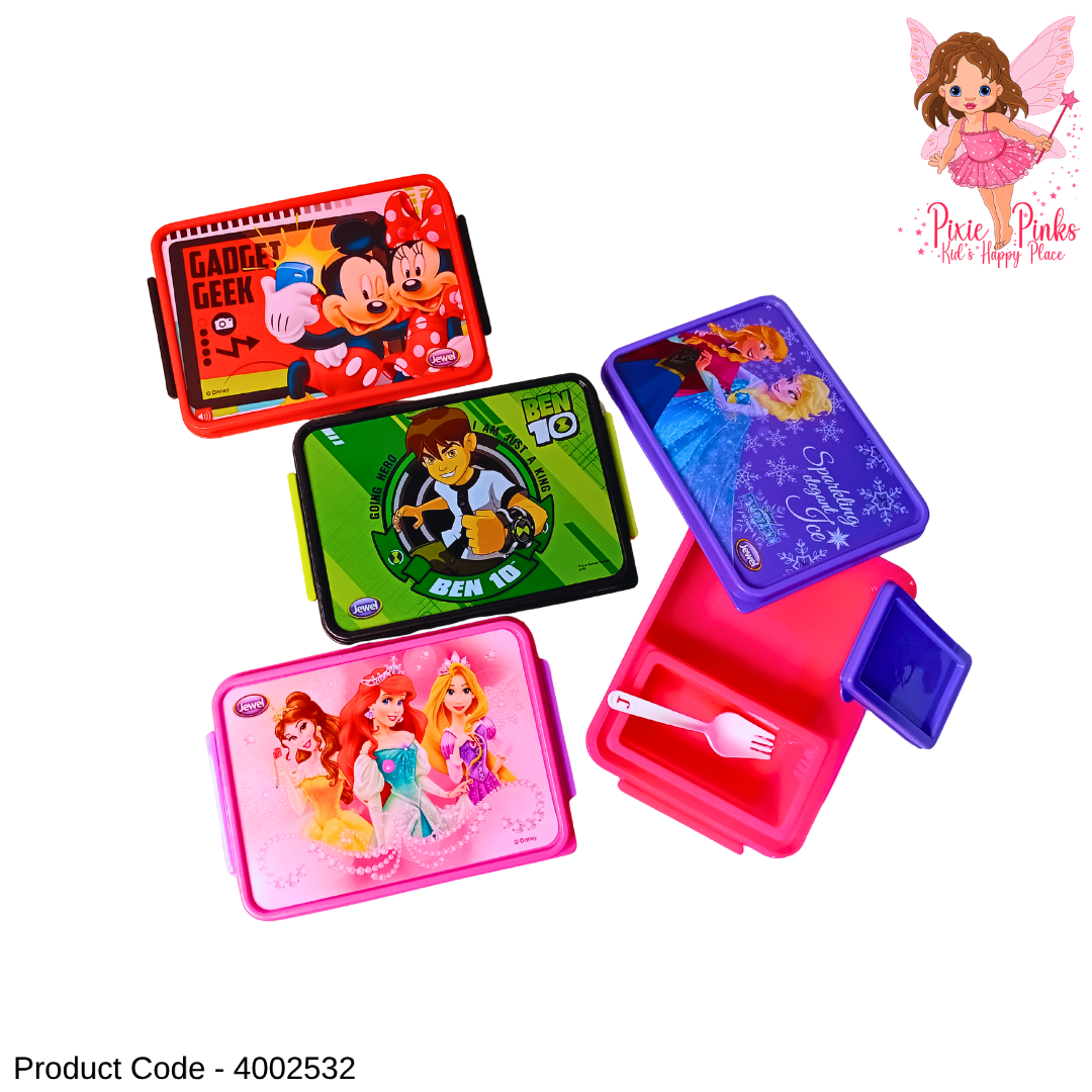 1Pc Disney Kids Meal Box with Spoon – Colourful Compartment Lunch Box for School