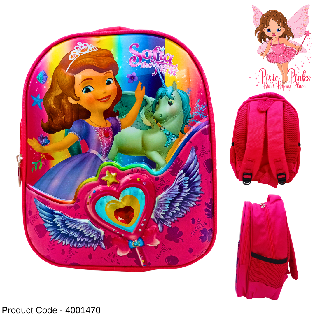 👑Princess Sofia Embossed School Bag – Large 35cm Pink Backpack (Grade 1–3)