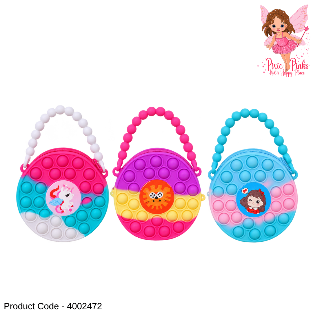1PC Kids Pop It Toy Handbag – Colourful Round Fidget Bubble Purse for Kids