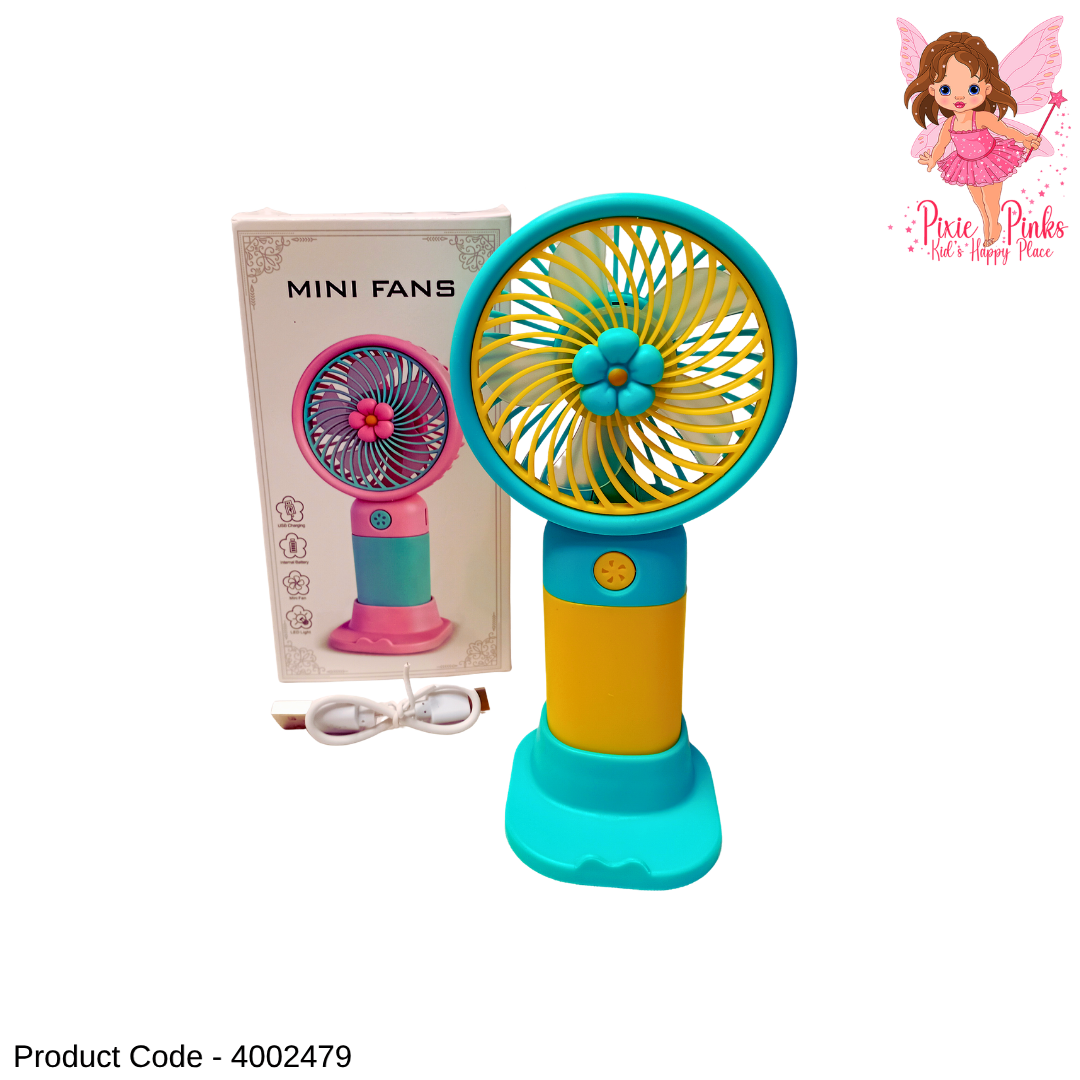 1PC Mini Rechargeable Handheld Fan with Holder, LED Light & USB Type-C Charging