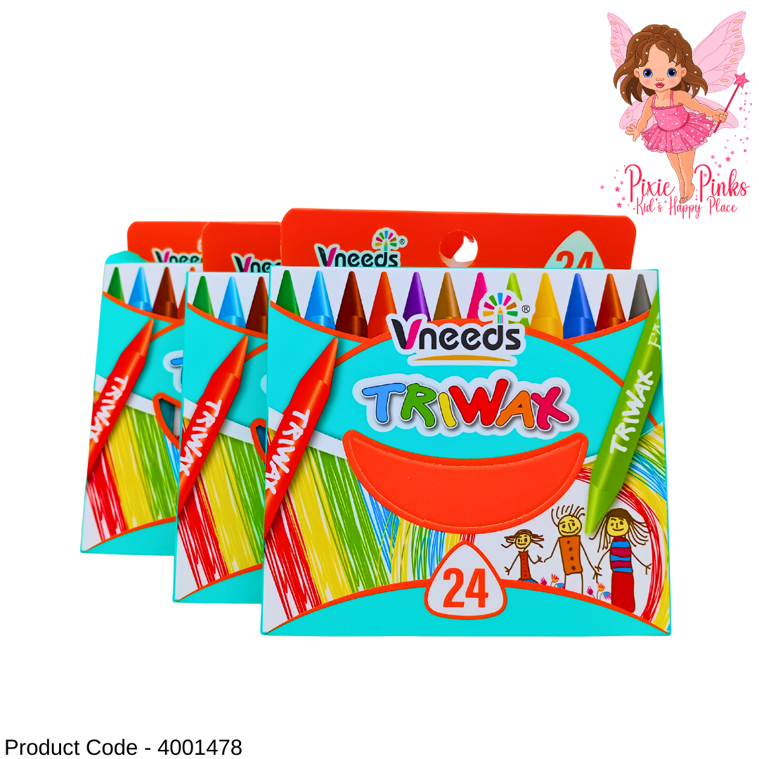 🖍️ PixiePinks Vneeds Triwax 24-Color Crayon Set | Brilliant, Long-Lasting & Easy-Blend Crayons for Kids