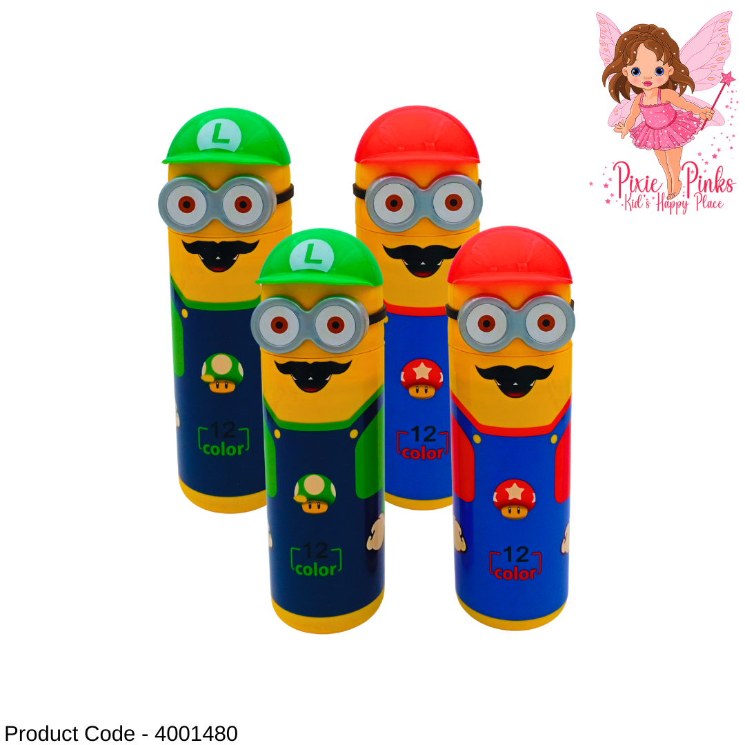 PixiePinks Cartoon Character Case with 12 Platignum Coloring Pencils | Fun & Creative Set for Kids
