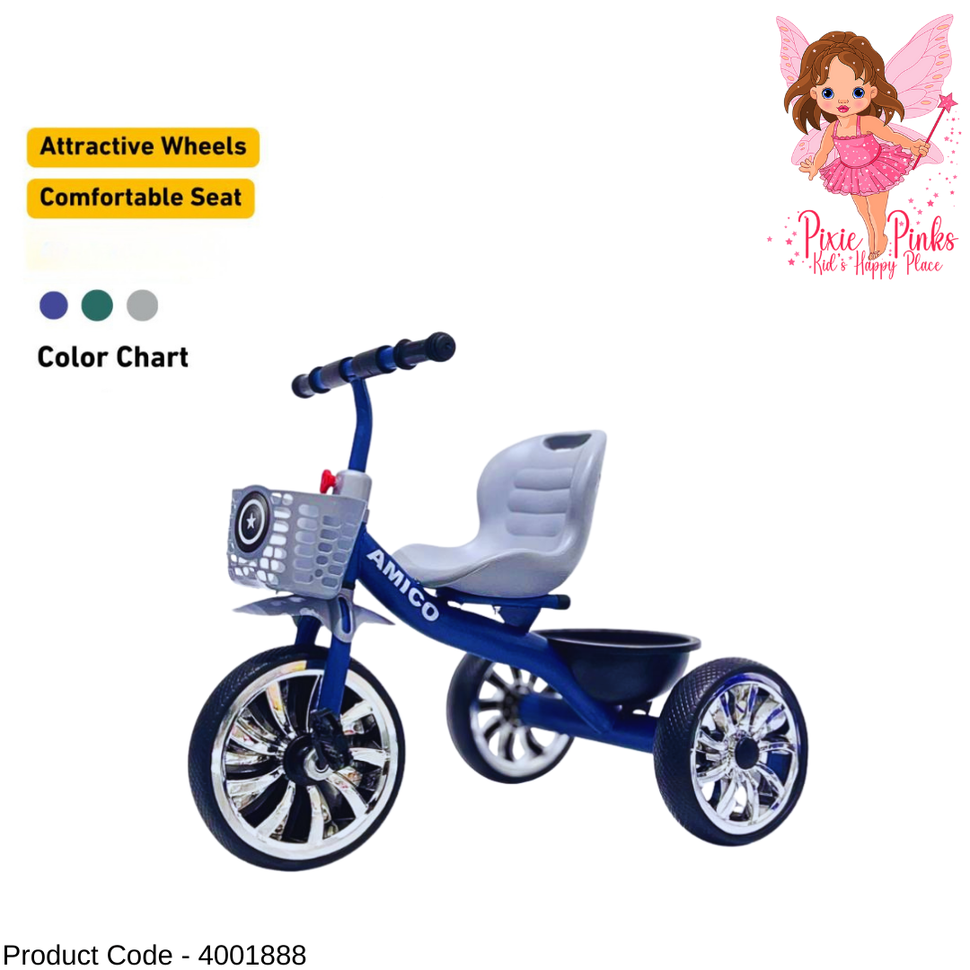 Ridy Kids Tricycle with Comfortable Seat, Attractive Wheels and Storage Buckets