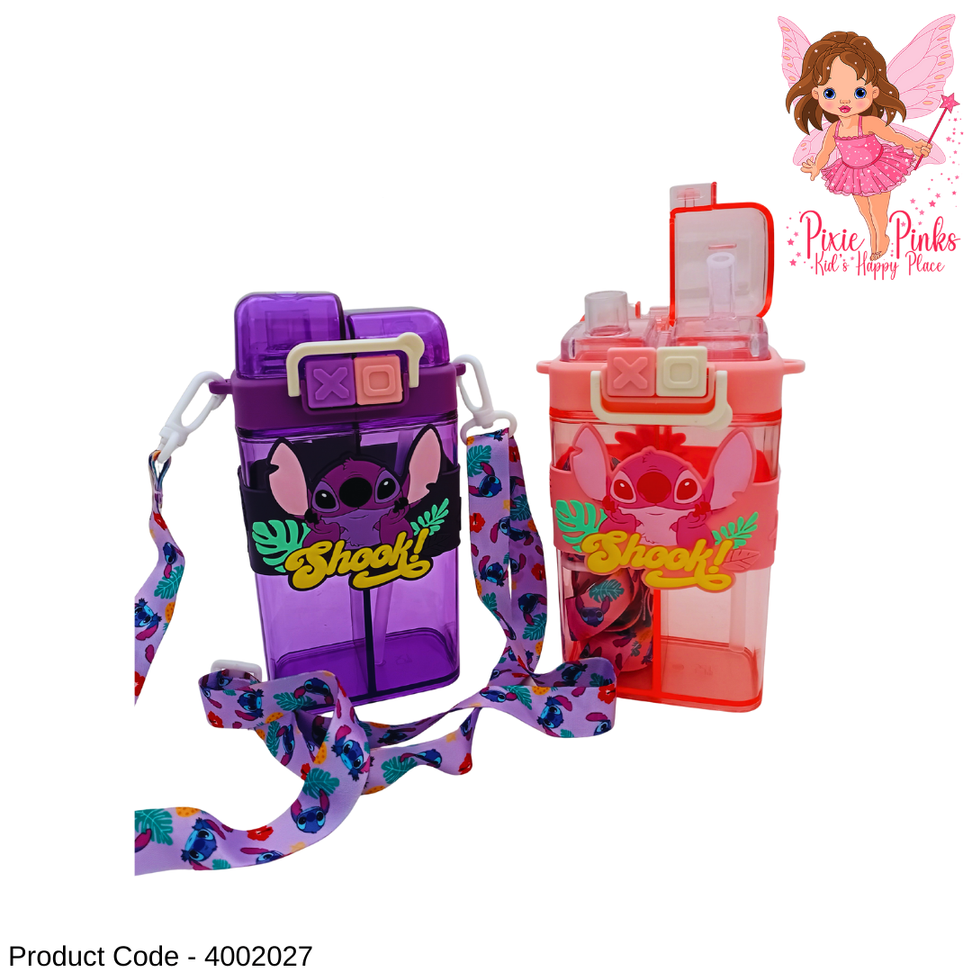 Stitch Themed Kids Water Bottle with Dual Sip & Drink Lid and Carry Strap