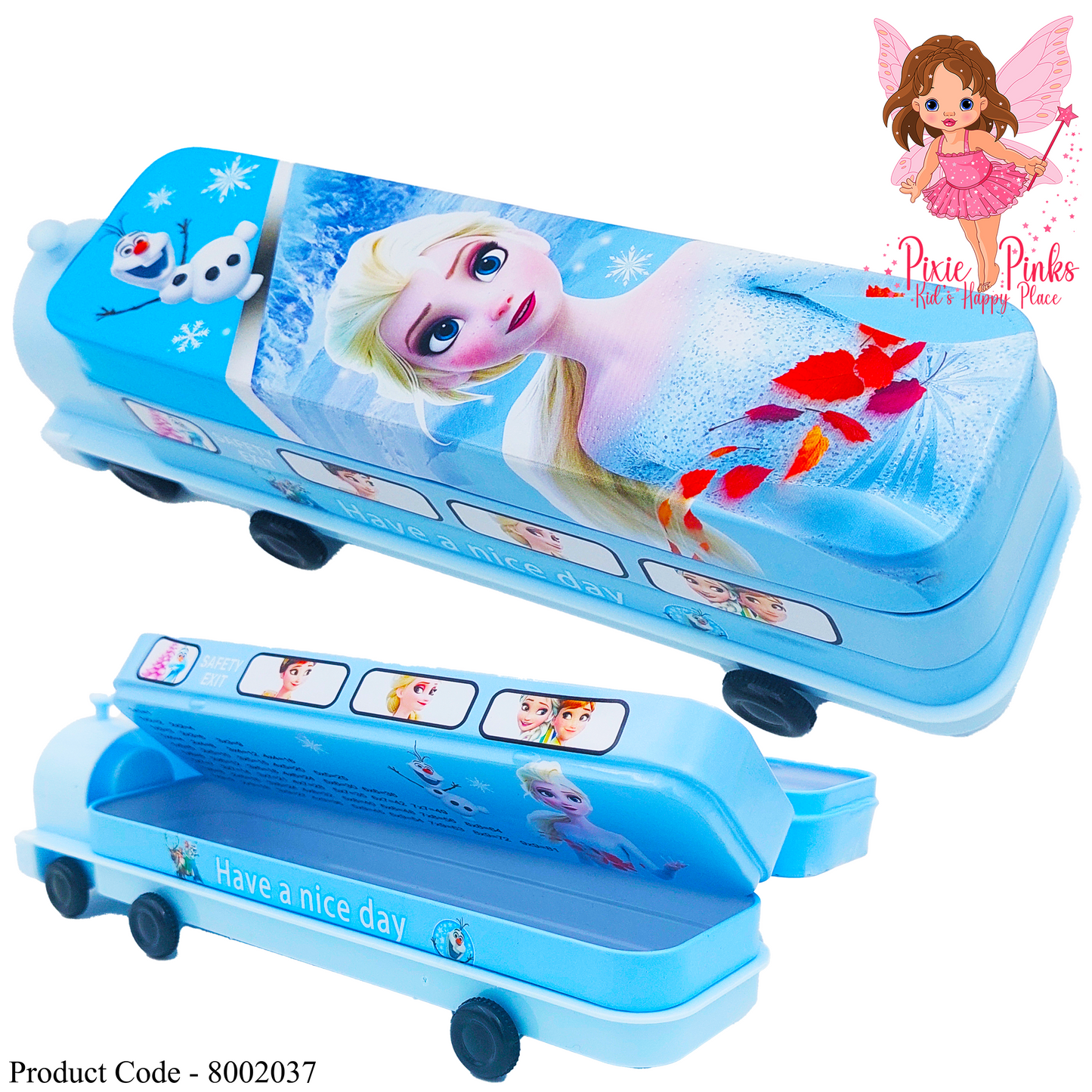 3 Compartment Vehicle shape Metal Pencil Box with Wheels - Disney Frozen