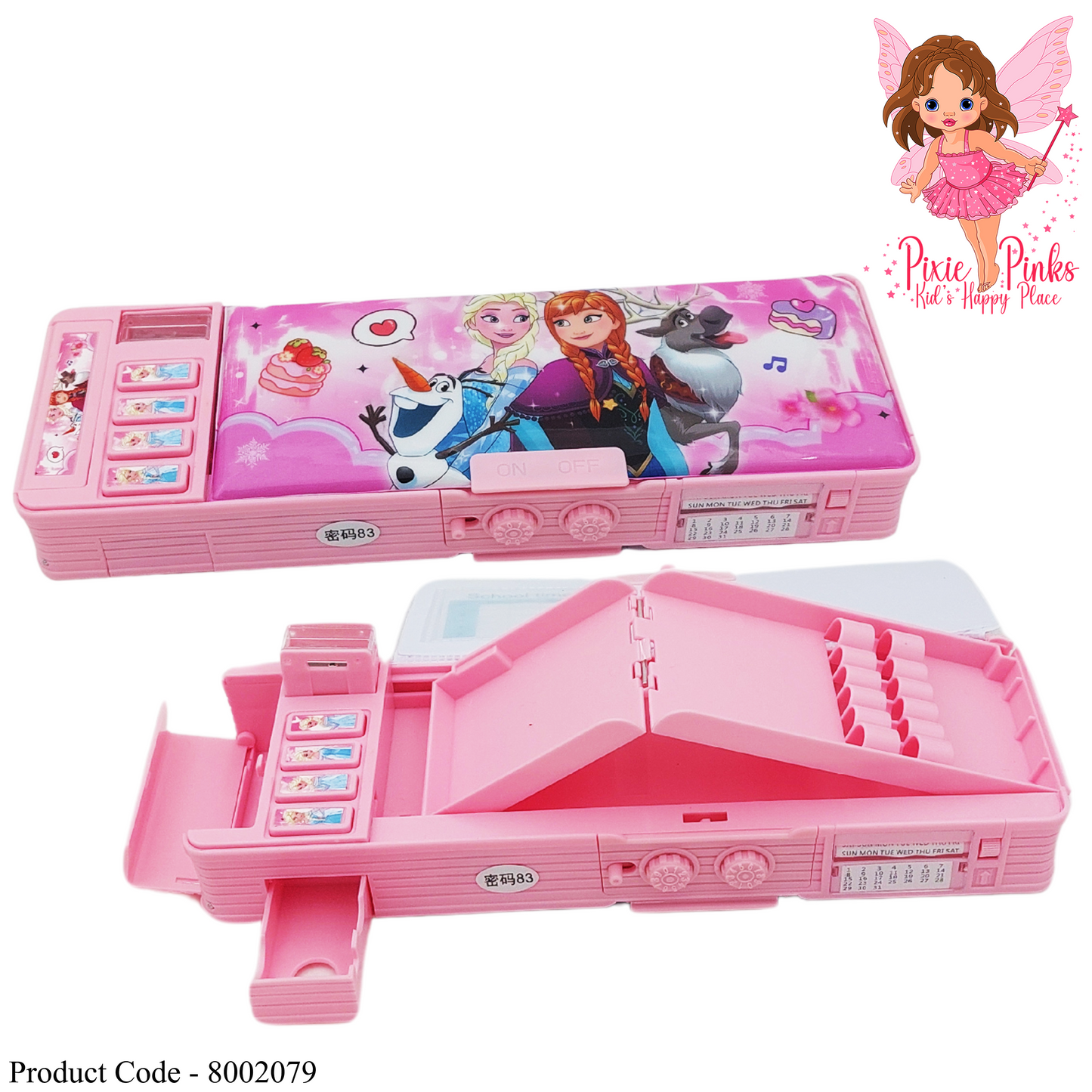 Multi-Function Frozen-Themed Pencil Box – Pink