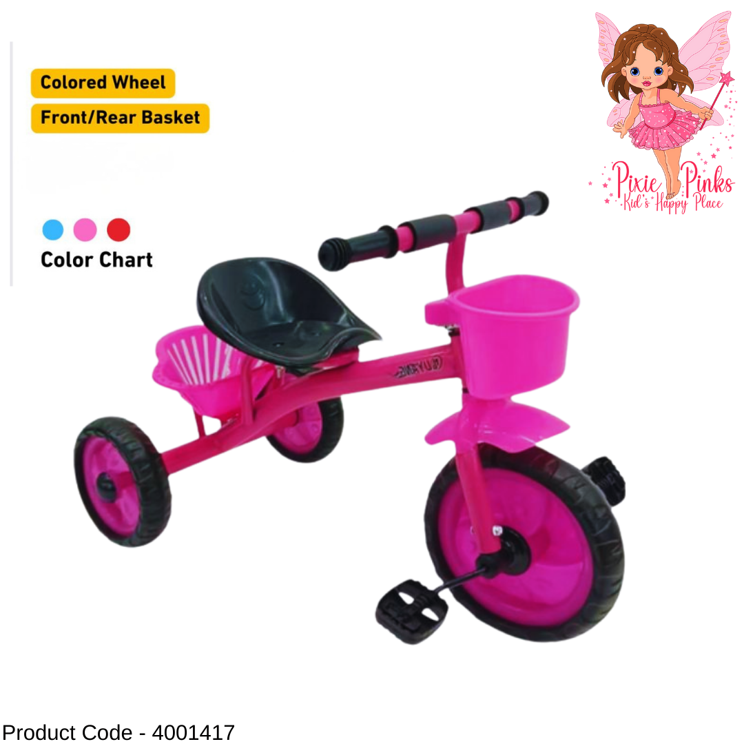 PixiePinks GlitzRider Kids Tricycle with Front & Rear Baskets