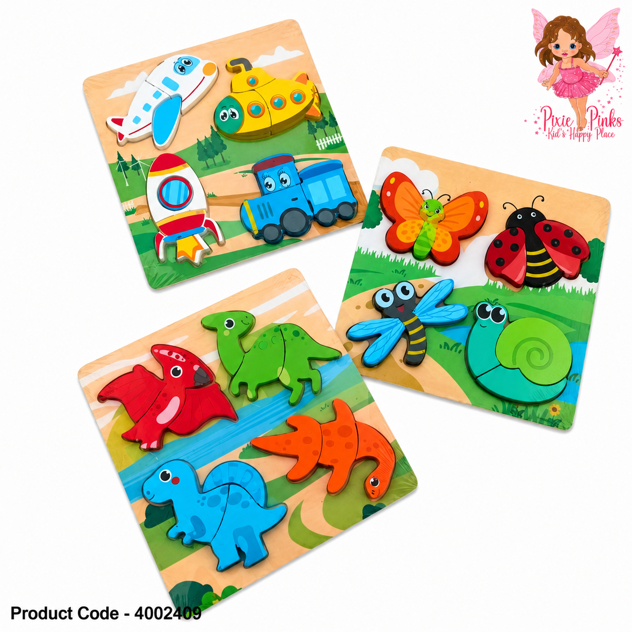 Kids Easy Wooden Puzzle Board – Educational Animal, Insect & Vehicle Matching Puzzle for Early Learning