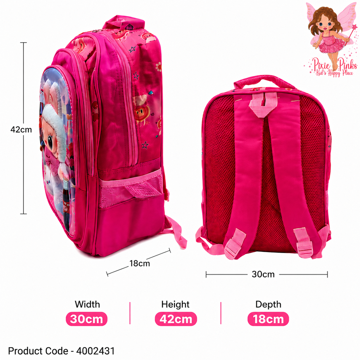 Labubu Kids School Backpack for Grade 2+ – Large Waterproof Cartoon Backpack with 3 Compartments & Side Pockets (42cm)