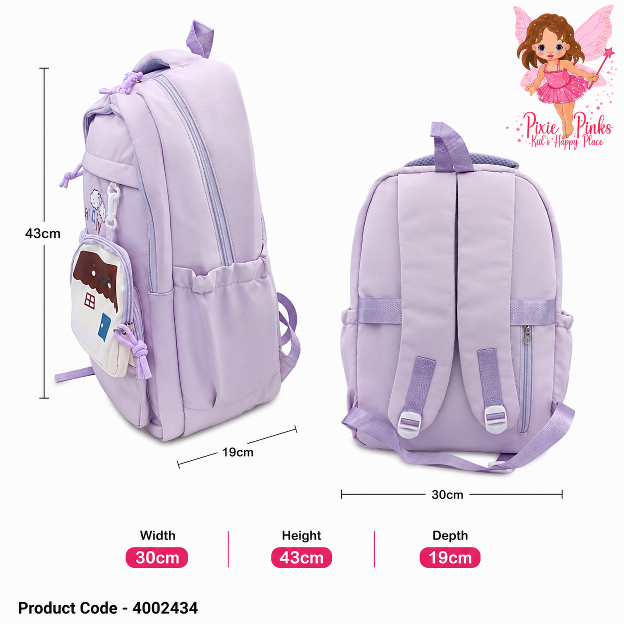 Baby House Kids School Backpack for Grade 2+ – Premium 4 Compartment Backpack with Side Pouch & Bottle Pocket