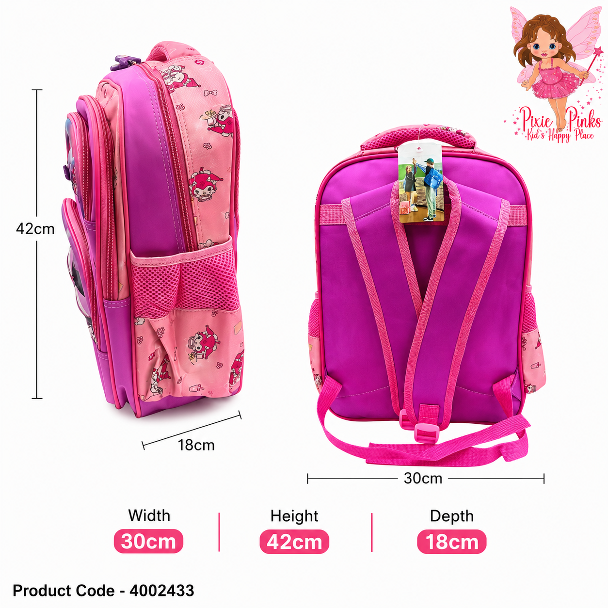 Fairy Girls School Backpack for Grade 2+ – Premium 4 Compartment Kids Backpack with Side Pockets & Easy Carry Design