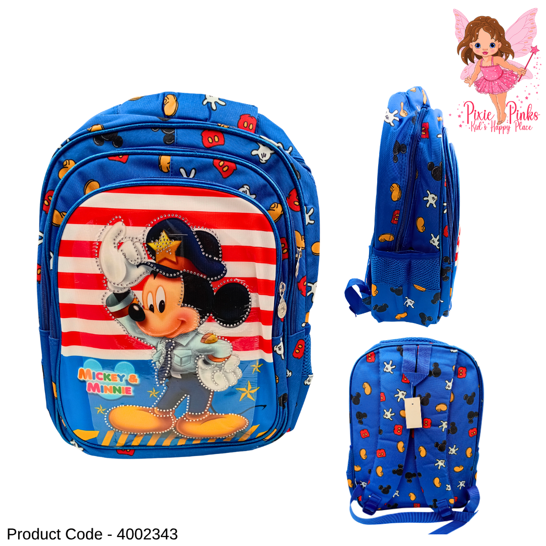 Mickey Mouse Large School Backpack for Kids – Cute 3 Compartment Cartoon School Bag for Grade 3+ Students
